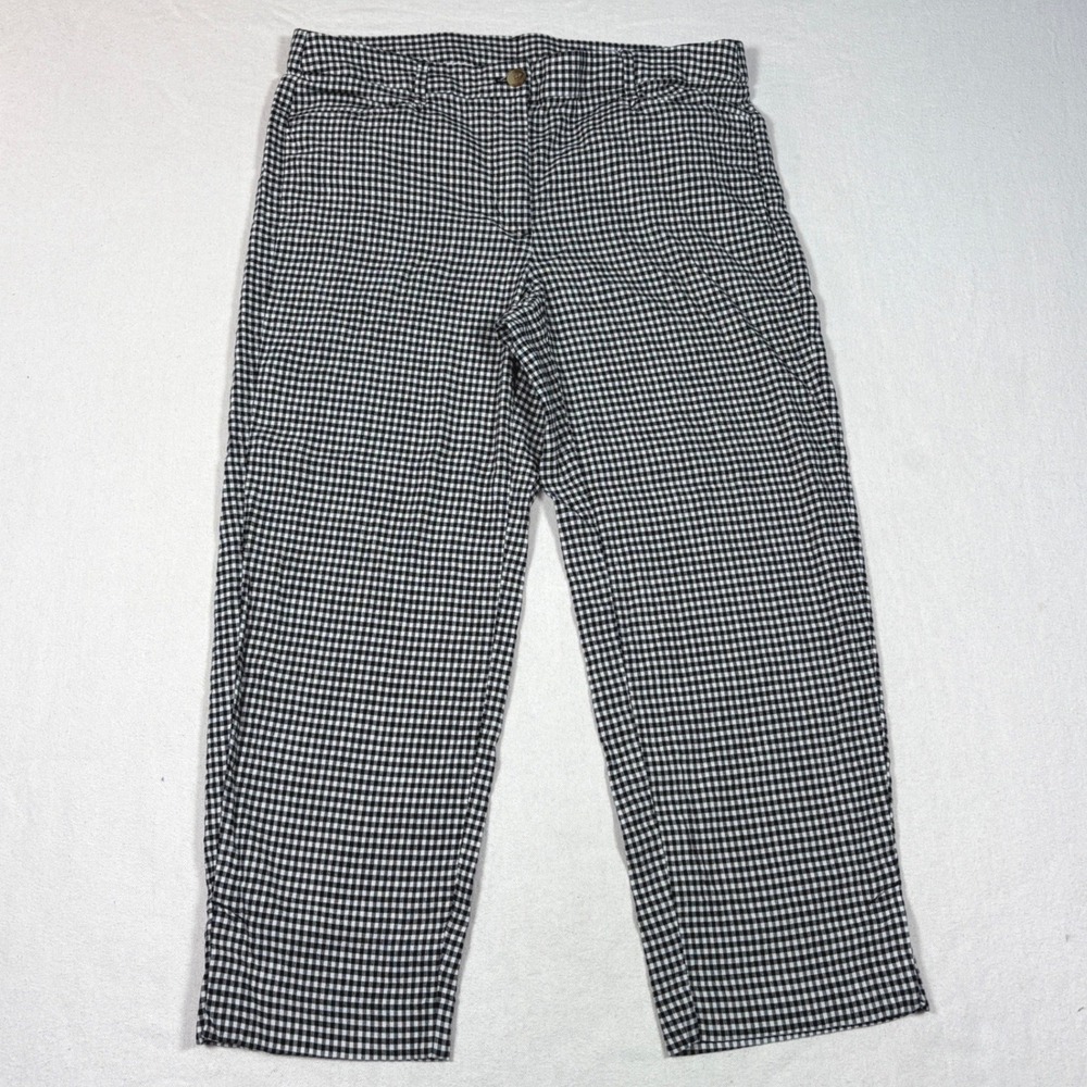 J.Jill Linen Stretch Gingham Check Straight Leg Pants Black White Womens Medium